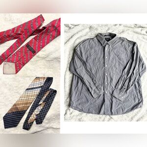 Christian Dior Monsieur Vintage 17.5 L Button-Down Shirt and Ties Authentic